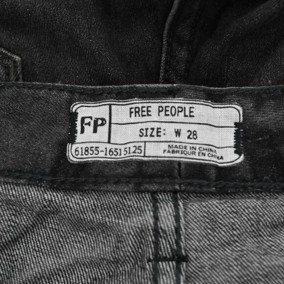 FREE PEOPLE Jeans Womens Sz 28 Coal Miners Washed Black Distressed Boho Festival - Picture 7 of 13